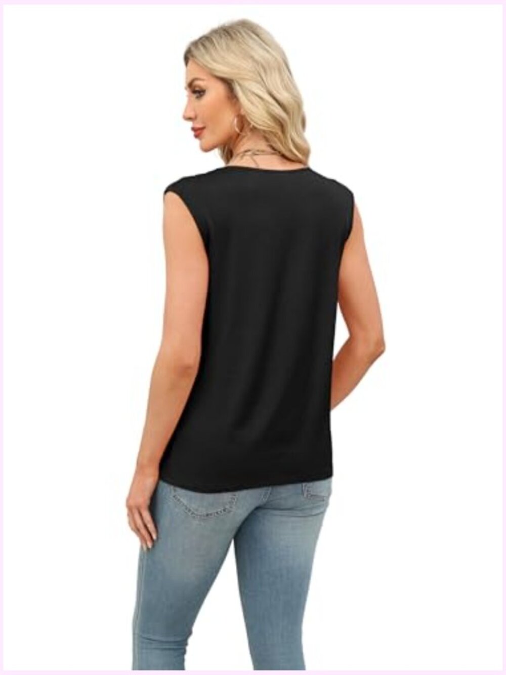 Loose Fit Pleated V Neck Sleeveless Blouse Tank Top - Picture 5 of 6